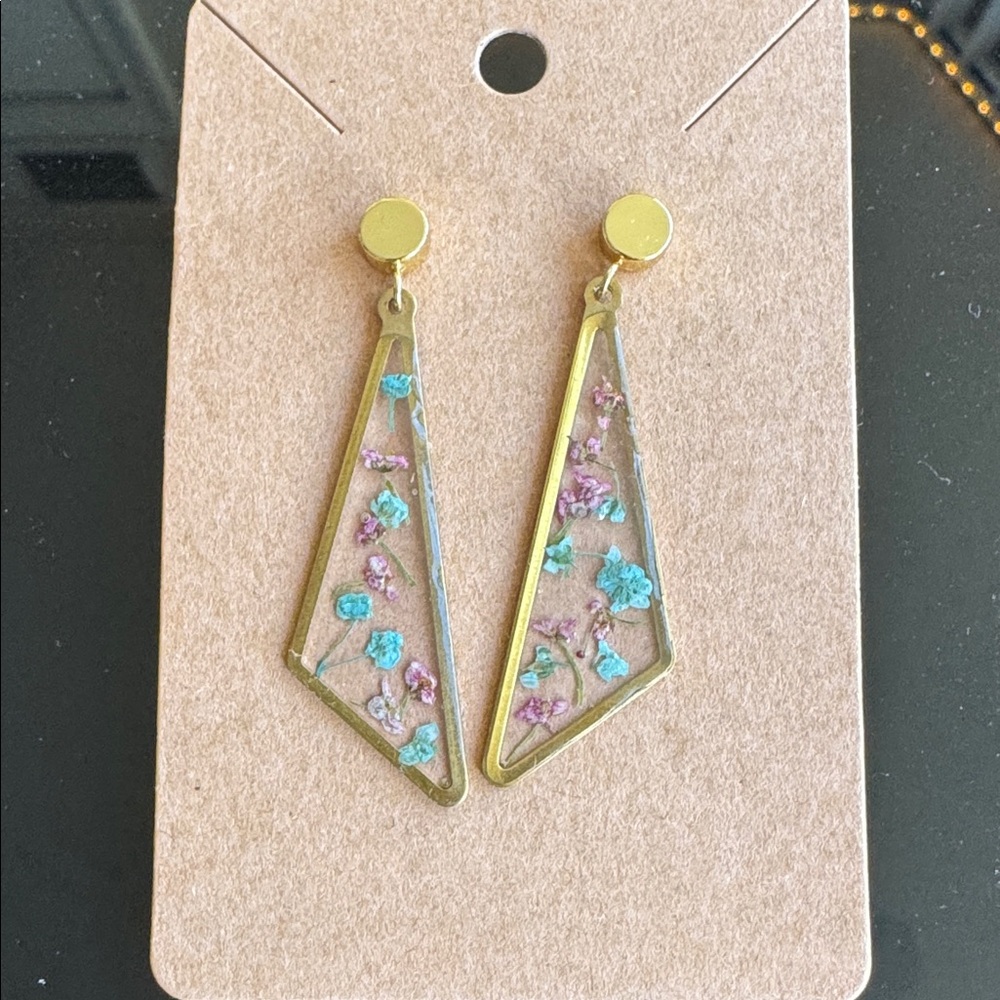 Handcrafted Purple and Blue Pressed Flower Drop Earrings